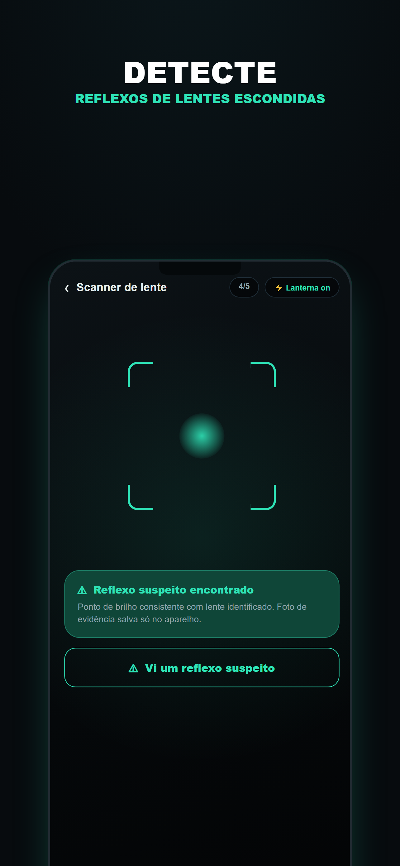Scanner de reflexo de lente do Sonar detectando câmera escondida